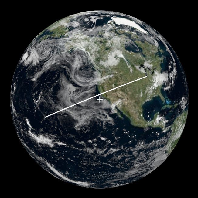 screen shot of earth with line from chicago to hawaii