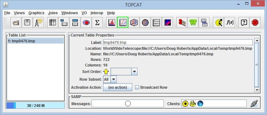 Screen shot of TOPCAT scatter plot selection